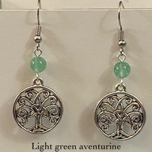 Load image into Gallery viewer, Celtic Tree of Life triquetra family tree silvertone earrings World Tree Yggdrasil
