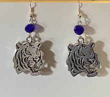 Load image into Gallery viewer, Auburn Tigers earrings in silvertone w/ optional crystal beads; Auburn University, LSU or Clemson sports fan
