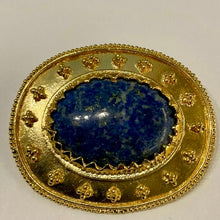 Load image into Gallery viewer, WAG Walters Art Gallery “Olbia’s Treasure” Greek jewelry reproduction 24K gold plated oval lapis lazuli brooch
