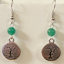 Load image into Gallery viewer, Family Tree or Tree of Life World Tree goldtone earrings with optional gemstone or crystal bead
