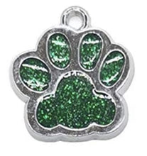 Load image into Gallery viewer, Paw print sports fan earrings: Tigers, Lions, Bulldogs, Wildcats, Huskies, Panthers, Jaguars: choice of team color with or without crystal bead.
