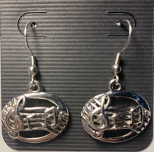 Load image into Gallery viewer, Silvertone oval music staff earrings
